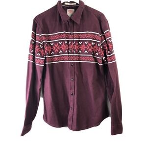 LEVI'S Mens L‎ Modern Fit Button Front Shirt Maroon Long Sleeve